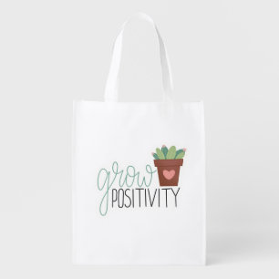 Grow Positivity- Inspirational Calligraphy Grocery Bag