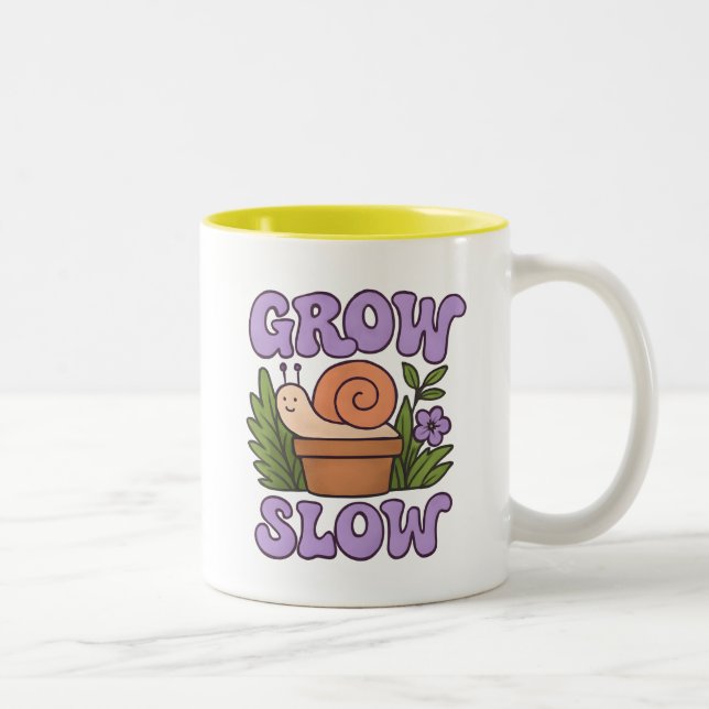 Grow Slow Snail Cute Garden Quote Design Two-Tone Coffee Mug (Right)