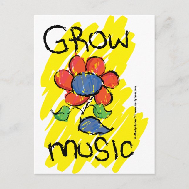 Grow Some Music. Cool Musical Flower Design Postcard (Front)