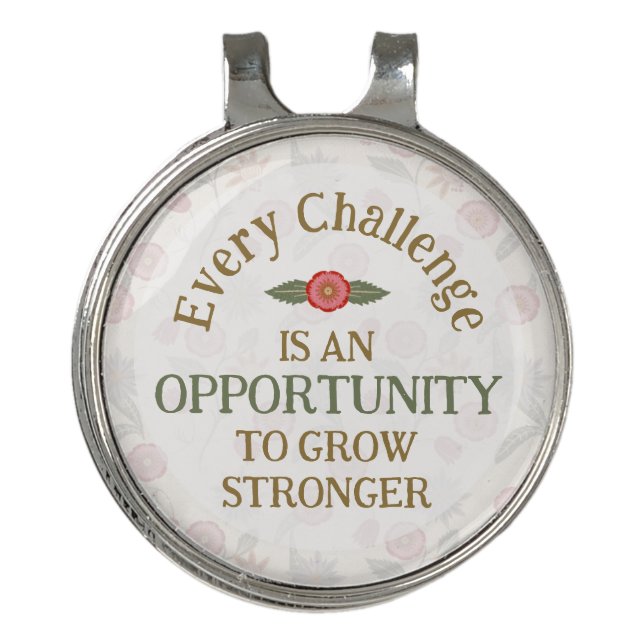 "Grow Stronger" Affirmation Golf Hat Clip (Front)