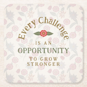 "Grow Stronger" Affirmation Square Paper Coaster