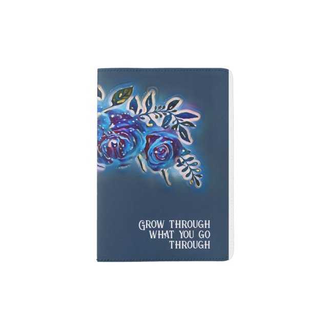 Grow Through Blue Floral Art Passport Cover (Front)