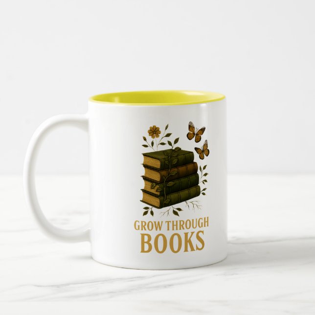 Grow Through Books Nature Book Art Two-Tone Coffee Mug (Left)