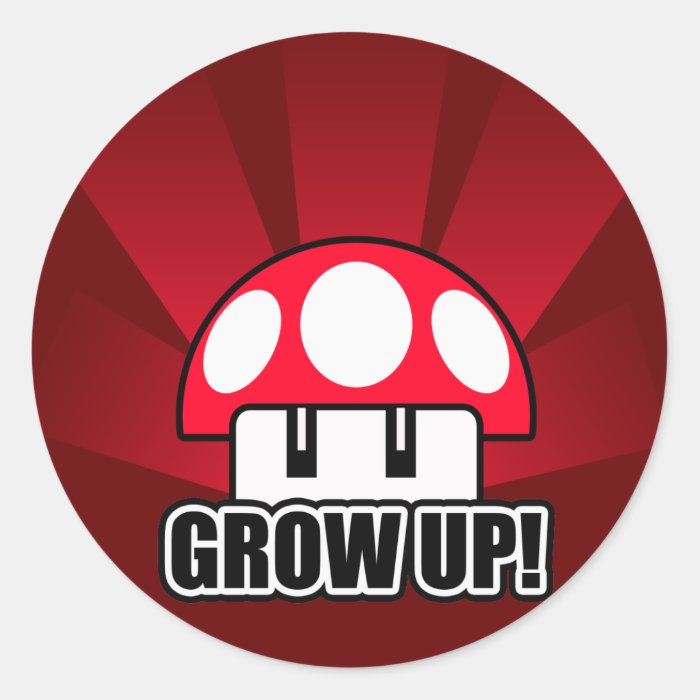 Grow Up Red Mushroom Powerup Round Sticker