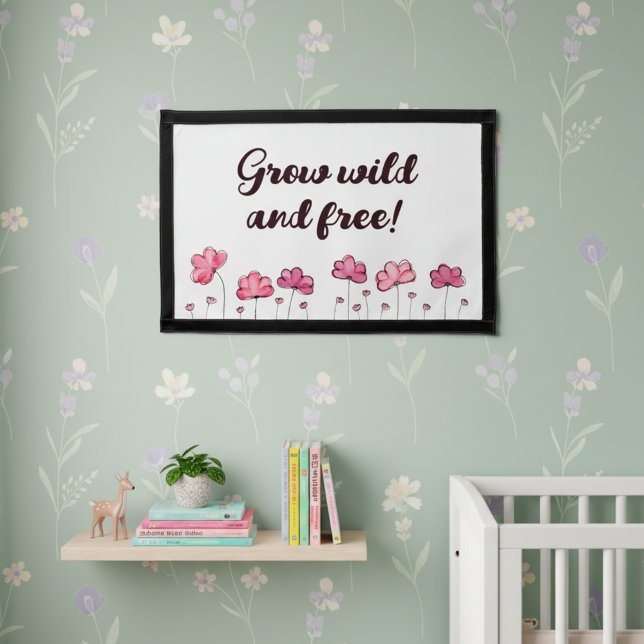 Grow Wild and Free Inspirational Nursery Art Pennant (Grow wild and free nursery art.)