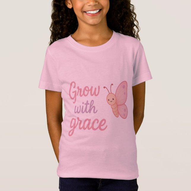 Grow With Grace Butterfly T-Shirt for Girls – Cute (Front)