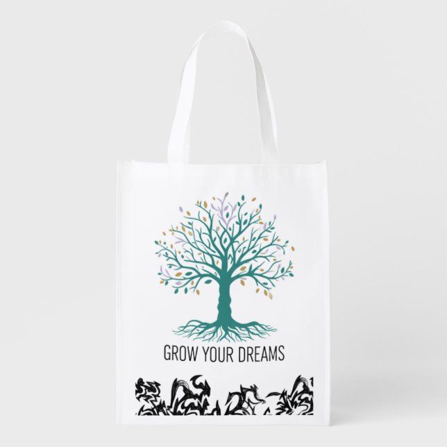 Grow Your Dreams Inspirational Motivational Grocer Grocery Bag (Front)