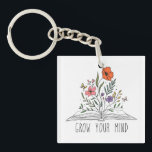 Grow Your Mind Boho Wildflower and Book Keychain<br><div class="desc">Grow Your Mind Boho Wildflower and Book Keychain</div>