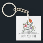 Grow Your Mind Boho Wildflower and Book Keychain<br><div class="desc">Grow Your Mind Boho Wildflower and Book Keychain</div>