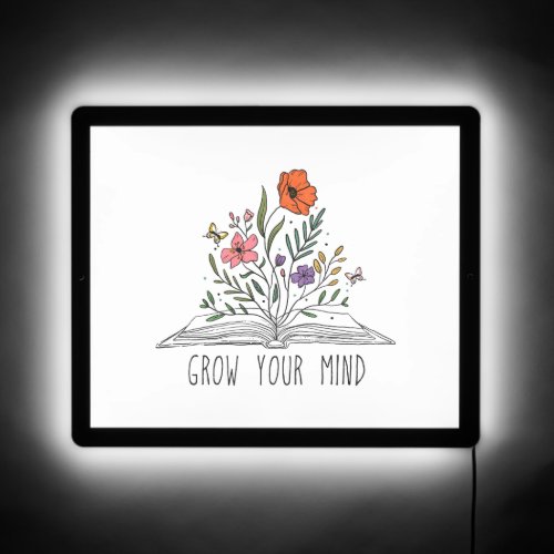 Grow Your Mind Boho Wildflower and Book Sweatshirt LED Sign