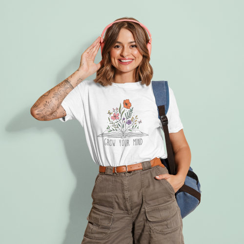 Grow Your Mind Boho Wildflower and Book T_Shirt