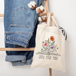 Grow your mind Boho Wildflower and book Tote Bag