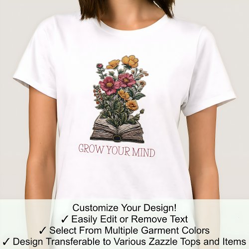 Grow Your Mind Book Flowers Faux Embroidered 019 T_Shirt