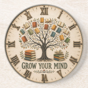 Grow Your Mind Book  Reading Teacher Gift Coaster