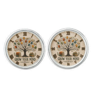 Grow Your Mind Book Reading Teacher Gift Cufflinks