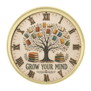 Grow Your Mind Book Reading Teacher Gift Gold Finish Lapel Pin