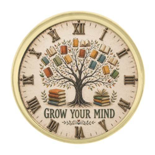 Grow Your Mind Book Reading Teacher Gift Gold Finish Lapel Pin