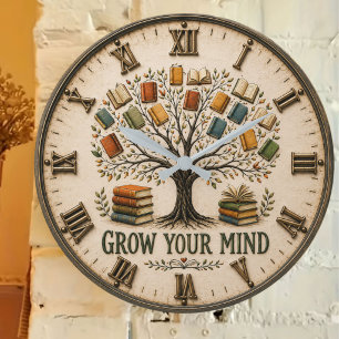 Grow Your Mind Book Reading Teacher Gift Large Clock