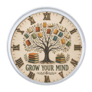 Grow Your Mind Book Reading Teacher Gift Silver Finish Lapel Pin