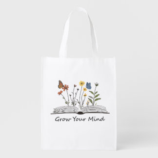 Grow Your Mind Flower Book T-Shirt Grocery Bag