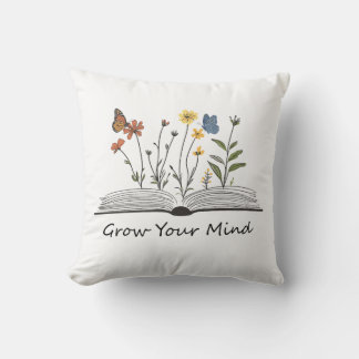 Grow Your Mind Flower Book T-Shirt Throw Pillow