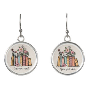 Grow your mind personalized books flowers earrings