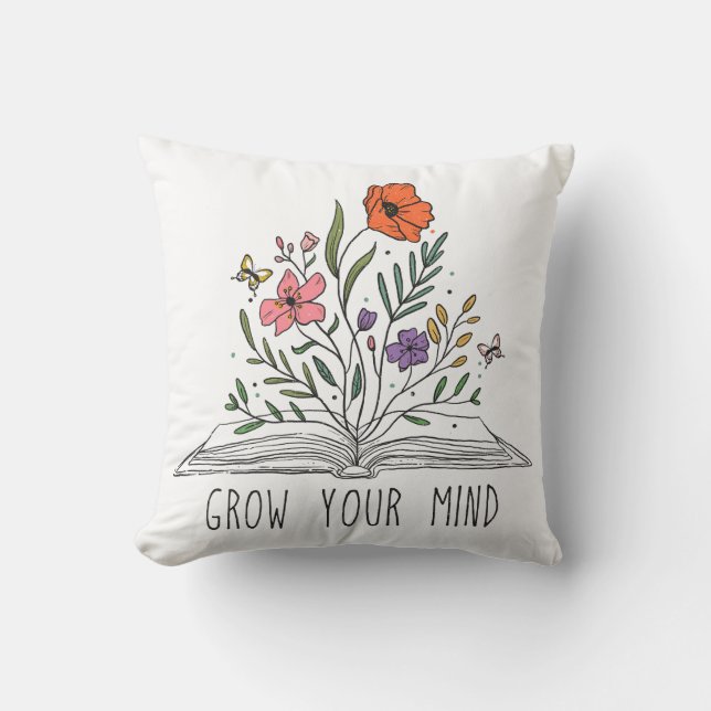 Grow Your Mind Wildflowers Throw Pillow (Front)