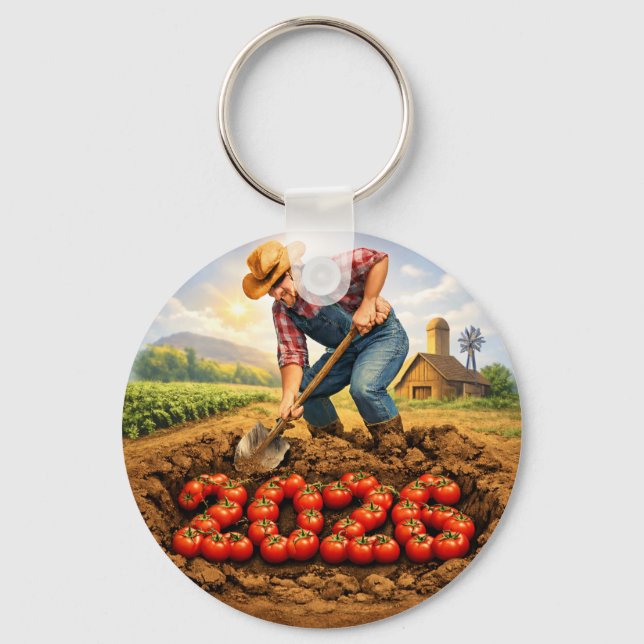“Grow Your Own Luck Tomato Farming Keychain” Keychain (Front)