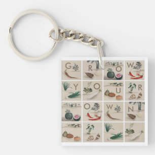Grow Your Own Organic Vegetables Squares Keychain