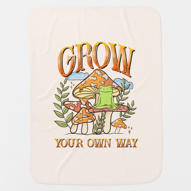 "Grow Your Own Way" | Meditating Frog & Mushroom Baby Blanket (Front)