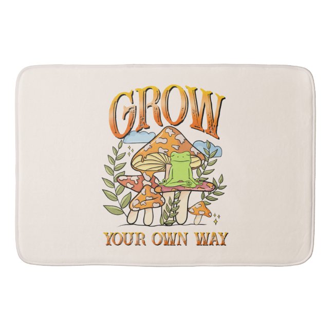 "Grow Your Own Way" | Meditating Frog & Mushroom Bath Mat (Front)