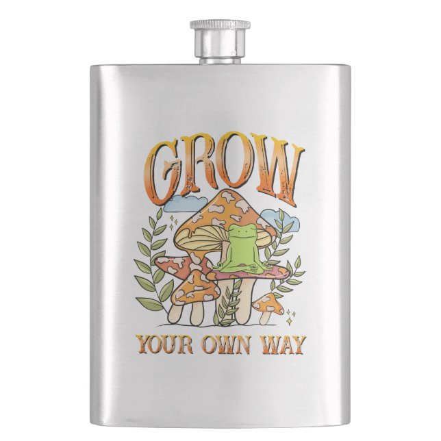 "Grow Your Own Way" | Meditating Frog & Mushroom Flask (Front)