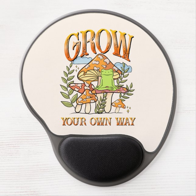 "Grow Your Own Way" | Meditating Frog & Mushroom Gel Mouse Pad (Front)
