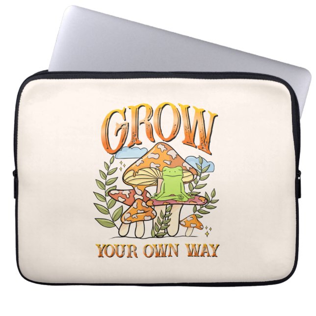Grow Your Own Way – Meditating Frog & Mushroom Laptop Sleeve (Front)