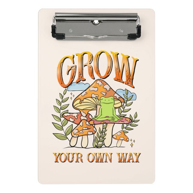 "Grow Your Own Way" | Meditating Frog & Mushroom Mini Clipboard (Front)