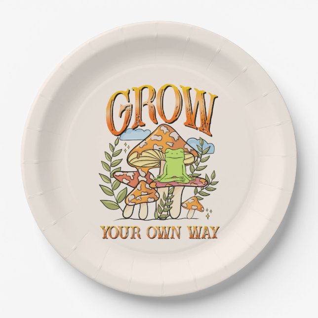 Grow Your Own Way – Meditating Frog & Mushroom Paper Plates (Front)