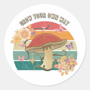 Grow Your Own Way Retro Mushroom Classic Round Sticker