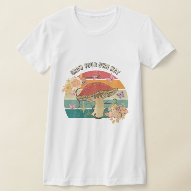 Grow Your Own Way Retro Mushroom T-Shirt (Laydown)