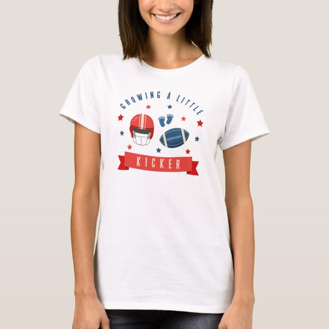 Growing a little kicker, football baby shower T-Shirt (Front)