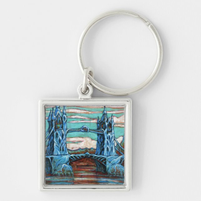 Growing Bridge in a fantasy city Keychain (Front)