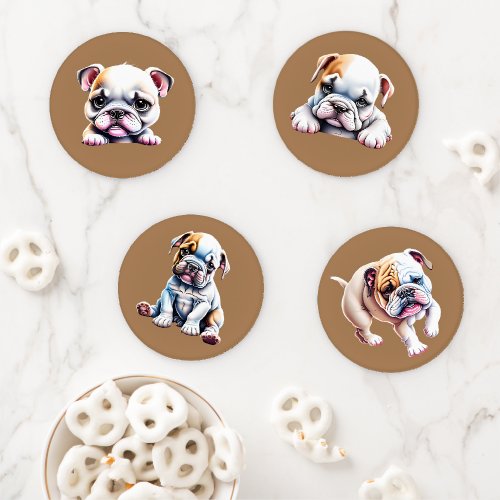 Growing Bulldog Fun  Cute Coaster Set