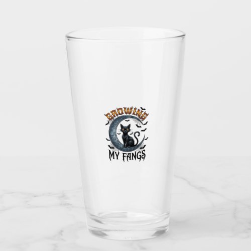Growing Fangs Black Cat Crescent Moon Bats Hallowe Glass