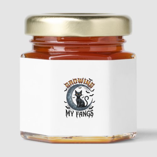 Growing Fangs Black Cat Crescent Moon Bats Hallowe Honey Jar Favors
