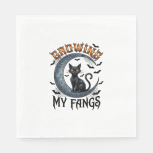 Growing Fangs Black Cat Crescent Moon Bats Hallowe Napkins