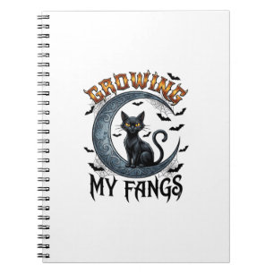 Growing Fangs Black Cat Crescent Moon Bats Hallowe Notebook