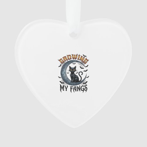 Growing Fangs Black Cat Crescent Moon Bats Hallowe Ornament
