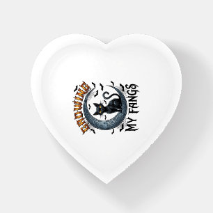 Growing Fangs Black Cat Crescent Moon Bats Hallowe Paperweight