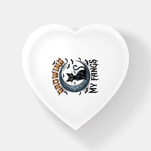 Growing Fangs Black Cat Crescent Moon Bats Hallowe Paperweight