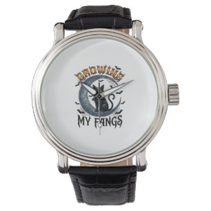 Growing Fangs Black Cat Crescent Moon Bats Hallowe Watch