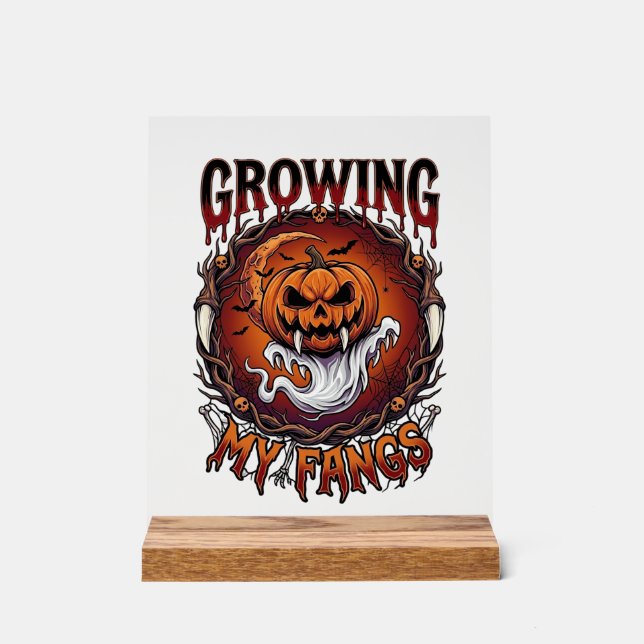 Growing Fangs Vampire Pumpkin Ghost Bats Skulls Acrylic Sign (Front)